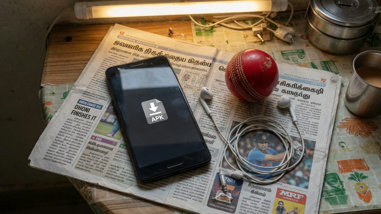 Phone on a newspaper showing an APK download glyph